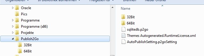 Publish2Go-Ordner mit Lizenz-Datei