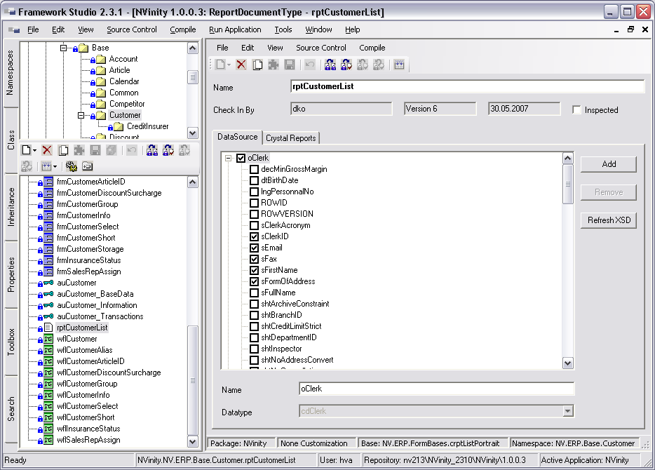 Report Document Type – Registerkarte DataSource