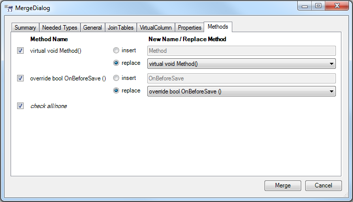 Registerkarte Methods