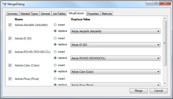 Registerkarte Virtual Columns