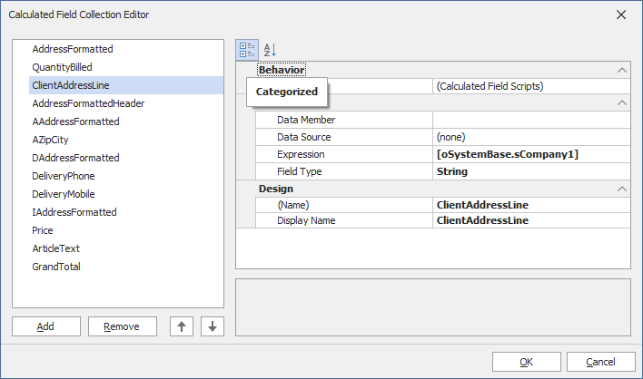 Calculated Fields Collection Editor