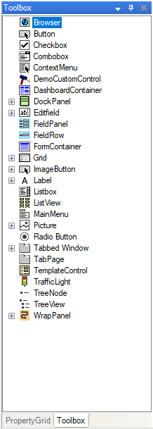 Form Designer Registerkarte Toolbox