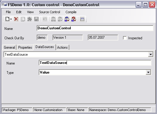 Custom Control Registerkarte DataSources