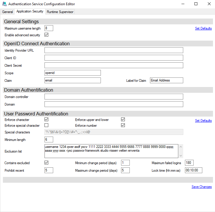 Authentication Service Configuration Editor
