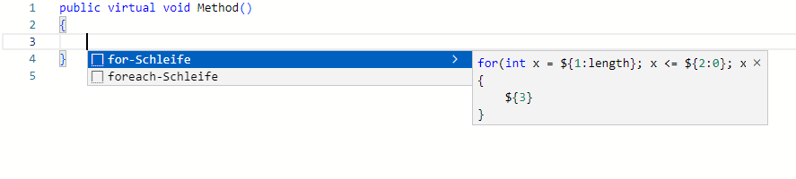 Code Snippet IntelliSense