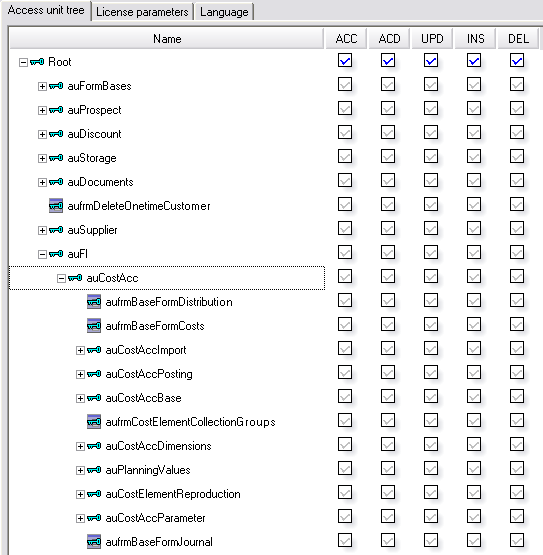 Registerkarte Access unit tree