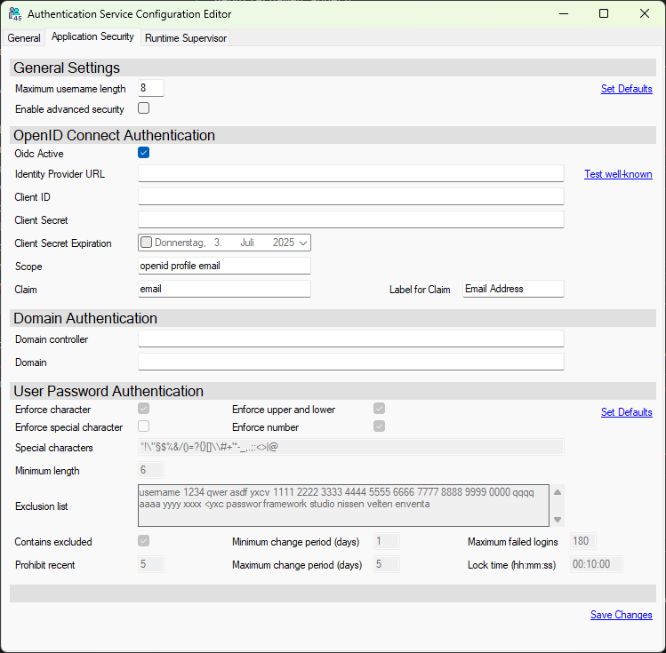 Authentication Service Configuration Editor