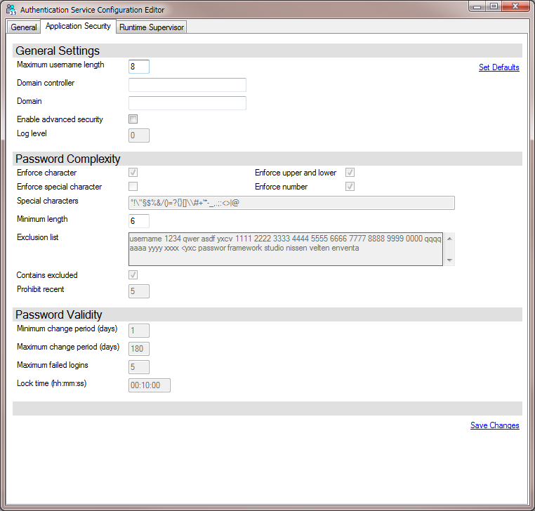 Authentication Service Configuration Editor