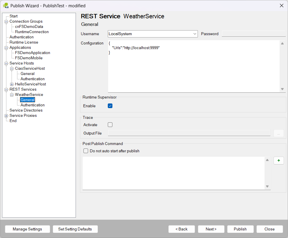 Publish Wizard REST Service/General