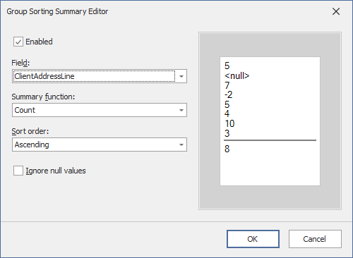 Group Sorting Summary Editor