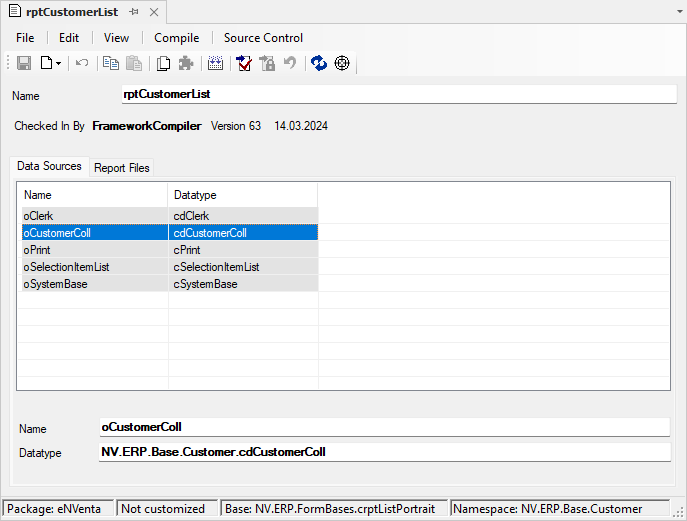 Report Document Type – Registerkarte DataSource