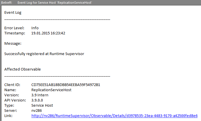 eMail vom Runtime Supervisor in Outlook