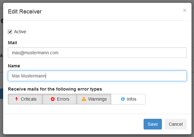 Settings - Empfänger hinzufügen